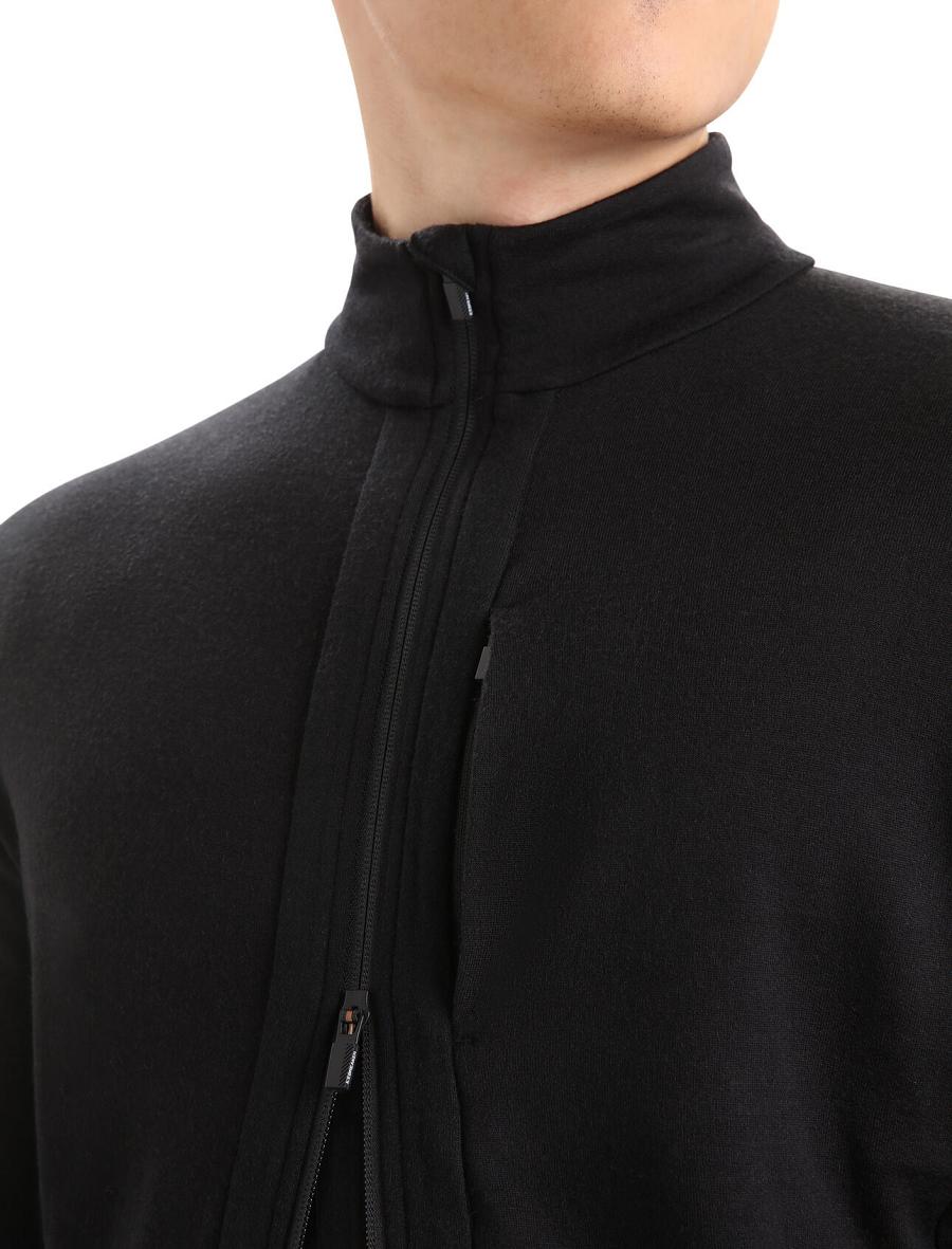 Men's Icebreaker Merino Quantum III Long Sleeve Zip Hoodie Black | CA 1684CTVE